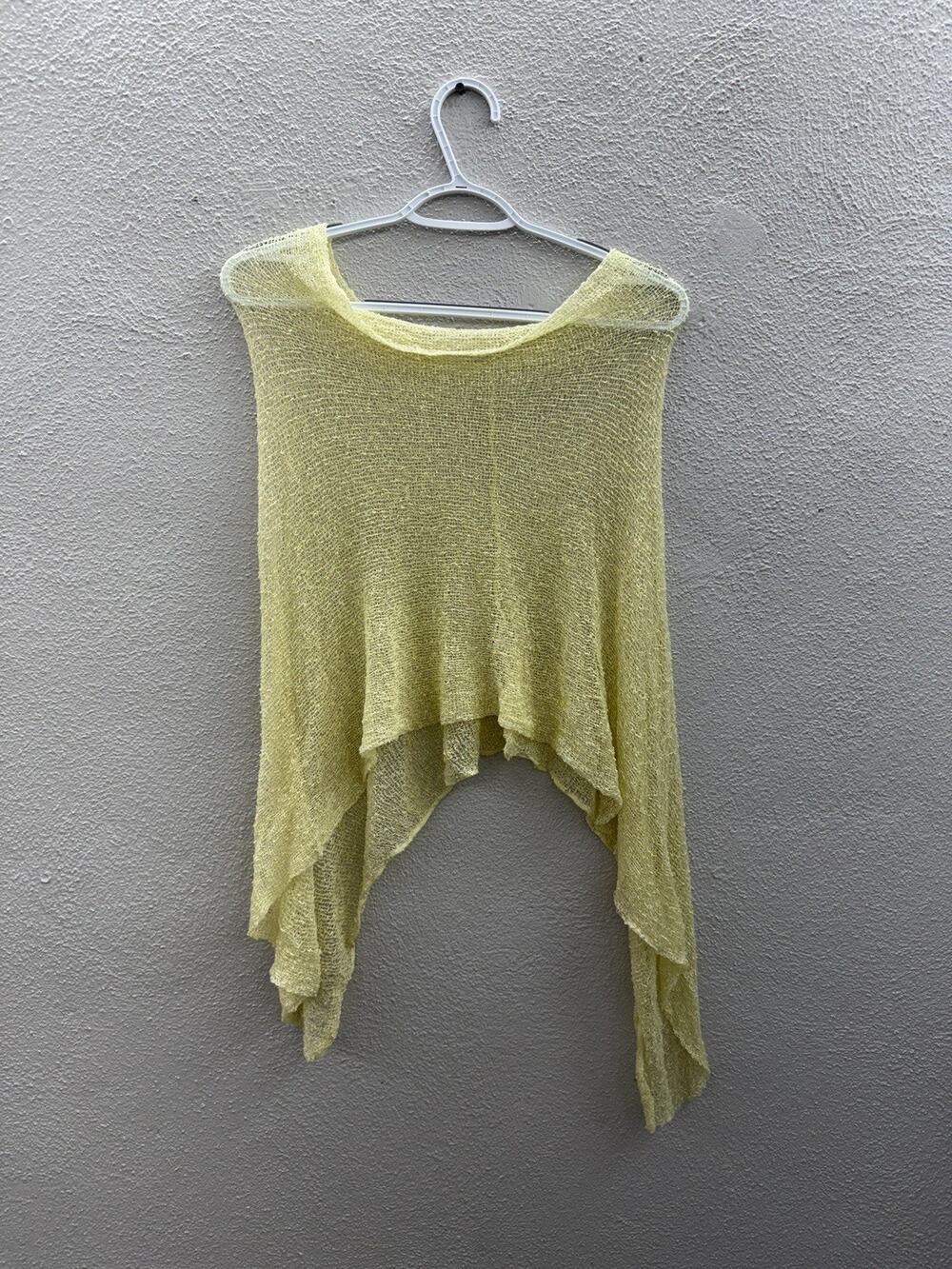 Womens Poncho One Size Yellow Sheer Open Knit Pullover